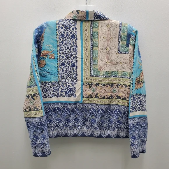 Coldwater Creek Silk Mixed Print Patchwork ButtonUp Jacket Size M - Picture 2 of 16